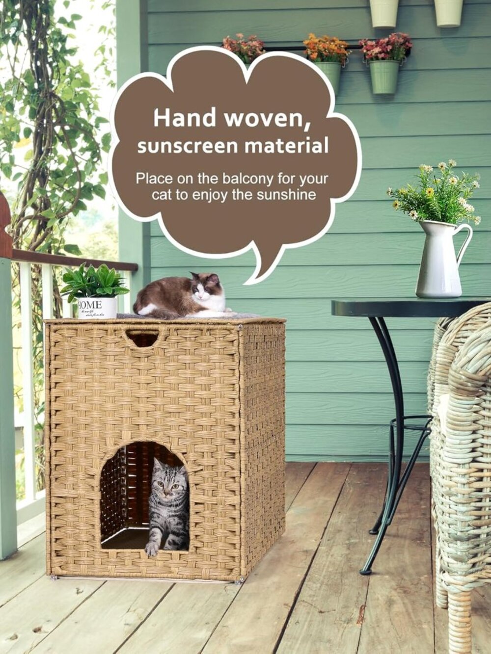 Handwoven Plastic Rattan Cat House